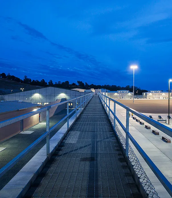 Catwalk overlooking the Mule Creek State Prison recreation yard