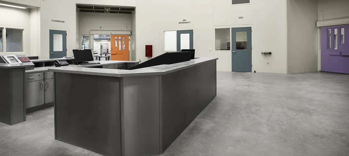 Control and interview area inside Mule Creek State Prison