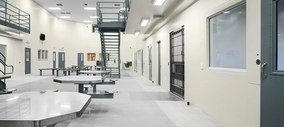 Housing-unit dayroom at Mule Creek State Prison
