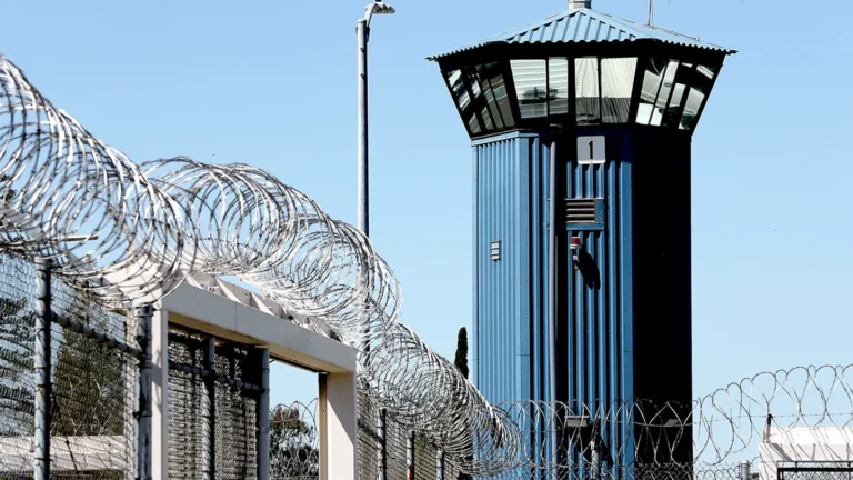 California state prison guard tower with security fencing